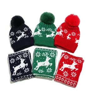 Bonnet Et Écharpe Tricotés De Noël Pour Enfants Renne Flocon De Neige Acrylique Hiver Avec Pompon