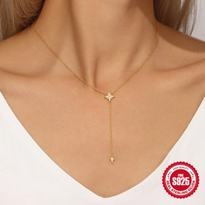 S925 sterling silver gold necklace with kite zircon and star element pendant on model