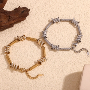 Hip hop 18K gold and silver plated spring knot bracelets with micro-inlaid rhinestones