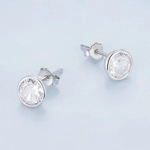 Sparkling cubic zirconia stud earrings in S925 sterling silver with minimalist round design