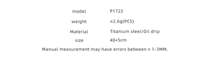Specifications of P1723 titanium steel necklace weighing 2.6g with 40+5cm chain length