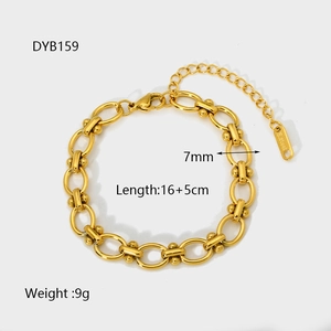 7mm wide gold plated stainless steel chain bracelet with 16cm length and 5cm extender