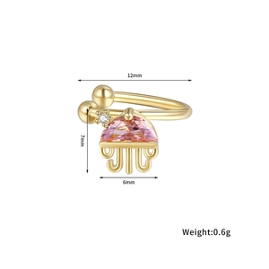 Macro detail of jellyfish style ear cuff with pink zircon and 12mm diameter dimensions