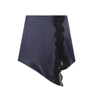 Satin Mini Skirt Lace Splicing Asymmetric Hem Sexy Streetwear Y2K Side Zipper Women Night Out Bottoms