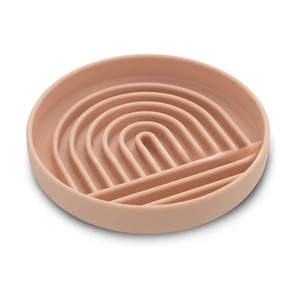 Close-up of food-grade silicone slow feeder bowl with rainbow textured ridges