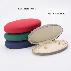 Oval Jewelry Case PU Leather Velvet Lining For Artificial Pearl Necklace Earrings Display Storage Organizer Gift Holder