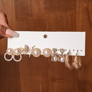 Lot de 10 paires de boucles d'oreilles vintage avec perles, strass et motifs papillon