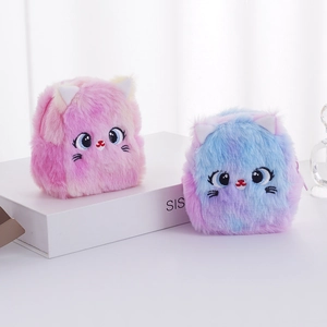 Cute tie-dye plush cat coin purses in pink and blue featuring embroidered kitty faces