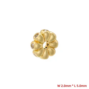 18K gold plated flower bead spacer with sparkling cubic zirconia, 5x2mm size