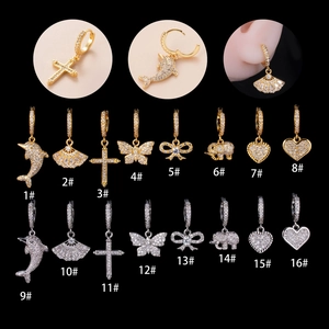 Copper Piercing Hoop Earrings With Micro Paved Zircon Cross Butterfly Heart Pendants Dainty Fashion Jewelry For Women