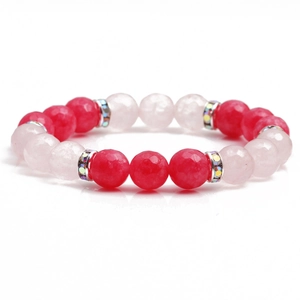 Bracelet En Perles De Pierre Naturelle Quartz Rose Facetté Entretoises En Alliage Strass Bijoux Élastiques Pour Femmes Cadeau Mère