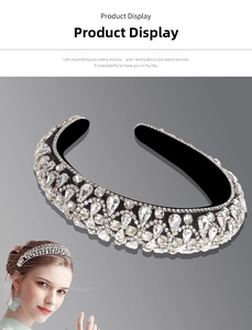 Detail of wide padded headband with sparkling crystal rhinestones for wedding occasions