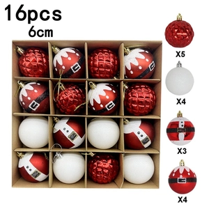 Set of 16 hand-painted Christmas ball ornaments 6cm in red and white festive styles