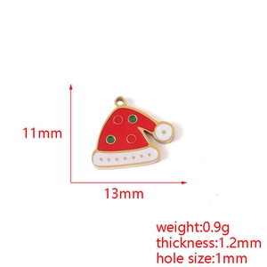 Macro detail of red and white Christmas hat charm with 11x13mm size specifications