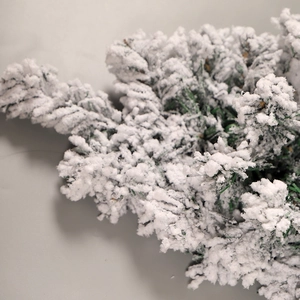Green PVC artificial cedar branch with thick white flocking snow for Christmas decor