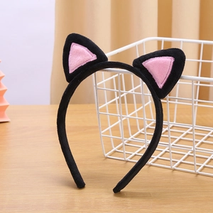 Cute plush black and pink cat ear headband for kids costume and school performance