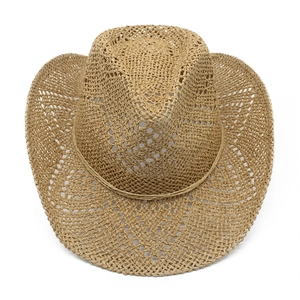 Cappello Panama in paglia traforata marrone chiaro con corda decorativa per il sole estivo