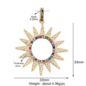 Detailed view of sunflower pendant with white zircon and colored gems, size 33mm