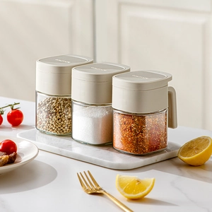 Glass Seasoning Jar Moisture Proof Sealed Spice Container With Handle One Handed Opening Flip Lid Kitchen Storage