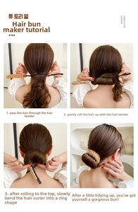 Step-by-step hair bun maker tutorial showing flexible bead tool for easy hairstyles