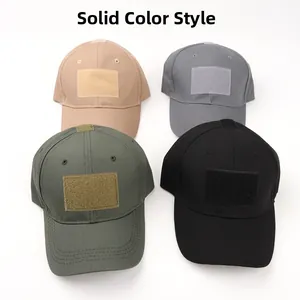 Detailed view of tactical camouflage baseball caps with loop fastener for patches