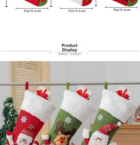 Grande chaussette de Noël 27cm de large avec poupées 3D Père Noël et Renne