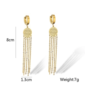 Detail of 8cm gold tree of life tassel earrings with dimensions and weight info