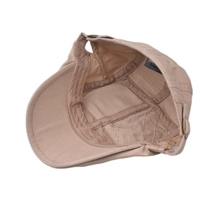 Close-up of khaki beret inner lining with 100% cotton label and diamond quilting