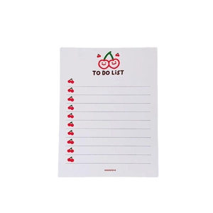 Cute Korean cherry striped To Do List notepad with red cherry list markers on white paper