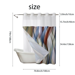 Detail showing marble pattern shower curtain dimensions: 180cm width by 188cm height