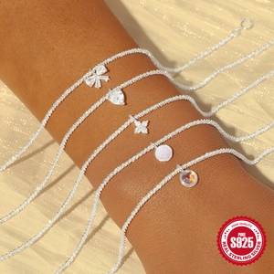 925 Sterling Silver Zirconia Charm Bracelet For Women Elegant Moonstone Opal Heart Clover Bowknot Adjustable Chain Fashion Jewelry Gift