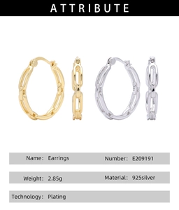 Detailed views of S925 sterling silver chain link earrings in gold and silver plating