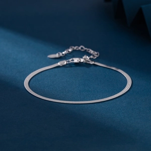Minimalist s925 silver flat snake chain bracelet with adjustable heart charm and lobster clasp