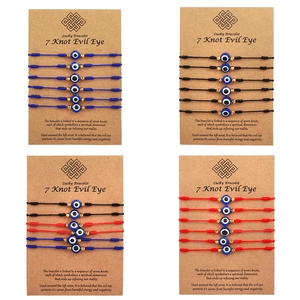 Evil Eye Lucky Bracelets Woven Rope With Knots Handmade Adjustable For Protection Resin Beads And Alloy Spacers