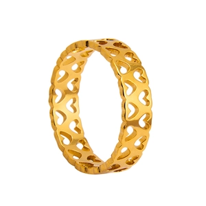 Bague en acier titane doré avec cœurs ajourés au design minimaliste pour les couples