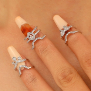 Three-piece silver nail ring set with butterfly and teardrop zircons for fingertip decoration