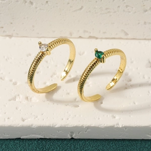 Simple European Style Copper Zirconia Open Adjustable Ring For Women Gold Plated Textured Geometric Finger Ring Jewelry Gift