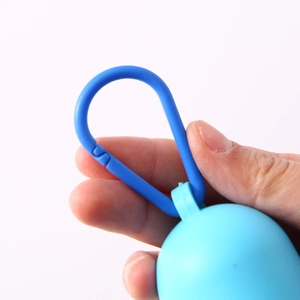 Detail of the blue durable plastic hook attachment for the pet waste bag dispenser
