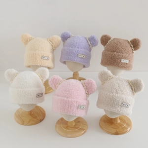 Cute girls plush bear ear hats in six assorted colors with lace trim and HOY label