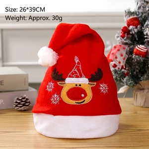 Red Christmas hat featuring embroidered reindeer and LED lights for holiday party