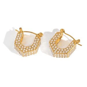 Luxurious 18K gold plated U-shaped earrings with micro-pave crystals for women