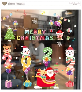 Christmas window decals with 2025 Santa, reindeer and snowman for festive glass decor