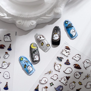 Halloween Nail Art Stickers Ghost Party 3D Embossed Decals Cute Cartoon Self Adhesive DIY Manicure Decoration