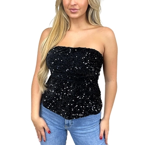 Sexy leopard sequined black tube top with zipper back and high waist fit for women