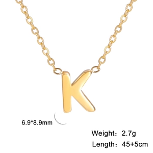 Detailed view of the 18k gold-plated letter K pendant with size and weight dimensions