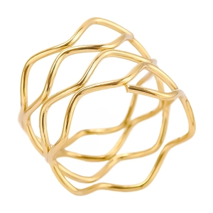 Minimalist 18K gold plated stainless steel hollow wave ring for women with modern 3D design