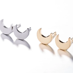 18K gold plated stainless steel crescent moon stud earrings in gold and silver finish