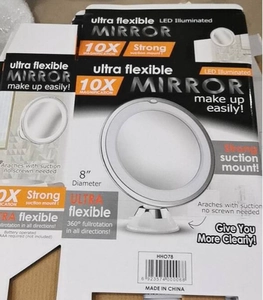 Detail of 10X magnification LED makeup mirror packaging with strong suction mount