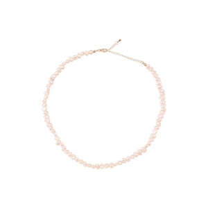Elegant baroque irregular pink pearl necklace with gold clasp on a clean white background