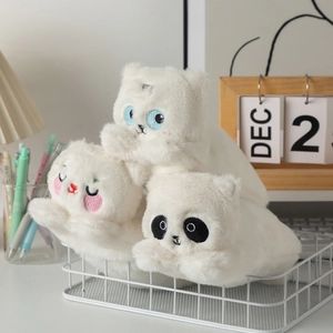 Cute white plush dog-shaped pencil case with large capacity stored in a wire basket
